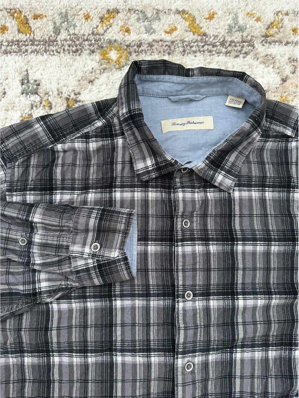 Tommy Bahama Shirt Mens 2XL Gray Plaid Long Sleeve Button Up Relaxed Casual